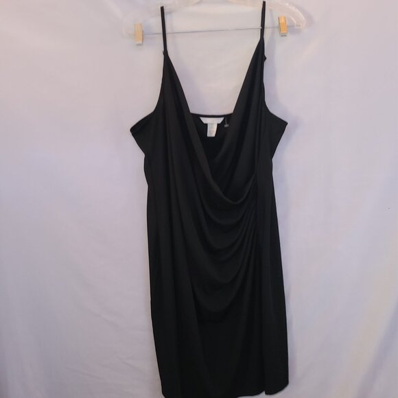 H&M Women Black Cocktail Dress XL Crossover Front Ruched Side Spaghetti Strap - Picture 2 of 5